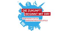 Logo Europäischer Protesttag 2019 mit Schriftzug "Die Zukunft beginnt mit Dir! Gemeinsam für ein barrierefreies Bielefeld"