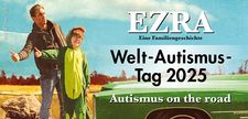 Foto zeigt Vater mit Sohn, die trampen und ein Auto.