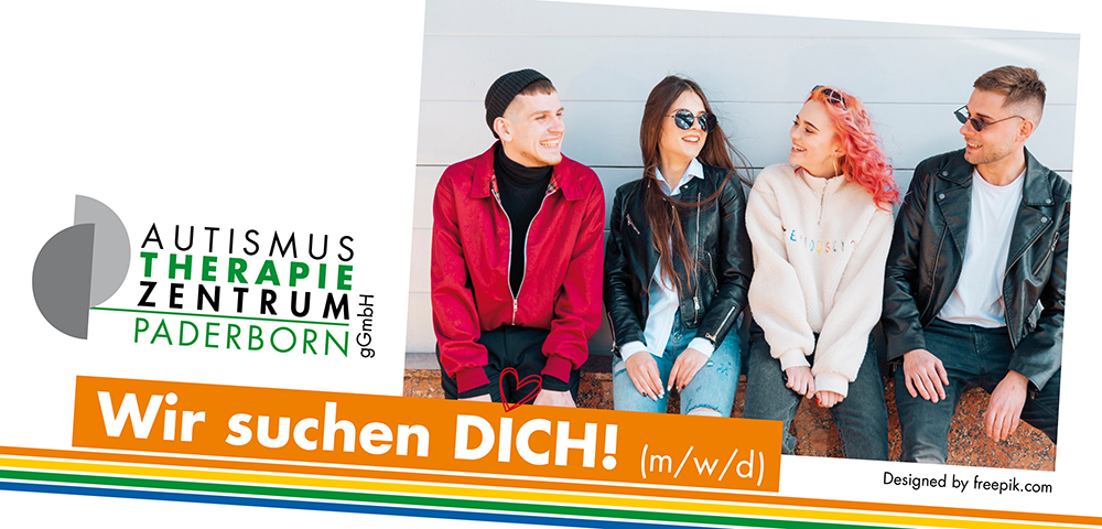 Foto zeigt eine Gruppe junger Leute und den Schriftzug "ATZ Paderborn - Wir suchen Dich!"