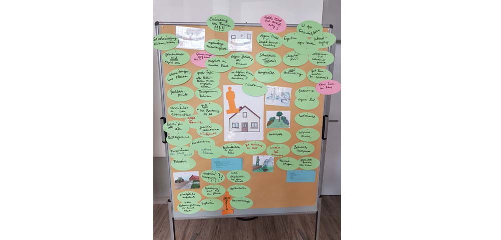Foto Pinnwand mit Karteikarten zum Thema Wohnen für Menschen mit Autismus
